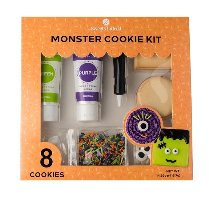 Sweets Indeed Monster Cookie Decorating Kit ??14.59 oz Halloween Cookie Kit with 8 Cookies, 2