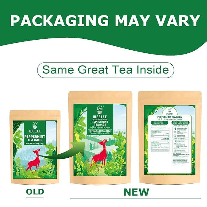 WT WEETEE Peppermint Tea Bags, Made with 100% Pure Peppermint, Fresh Minty Flavour Herbal Tea