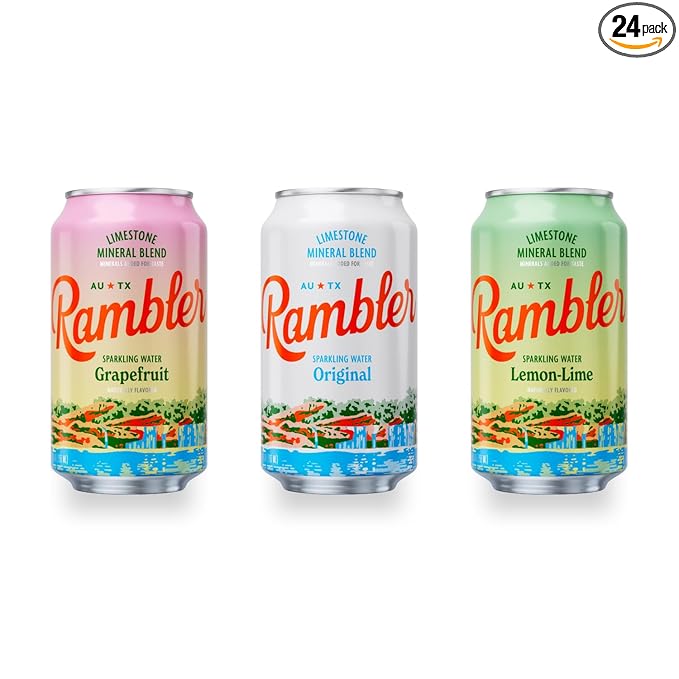 AUTX RAMBLER Sparkling Water, Texas Limestone Mineral Blend, Variety Pack (Original, Lemon-Lime