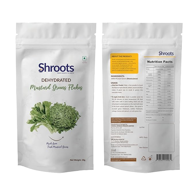SHROOTS Dehydrated Mustard Green Leaves (Sarso) Flakes Pure Vegetarian Gluten-Free No Added Salt