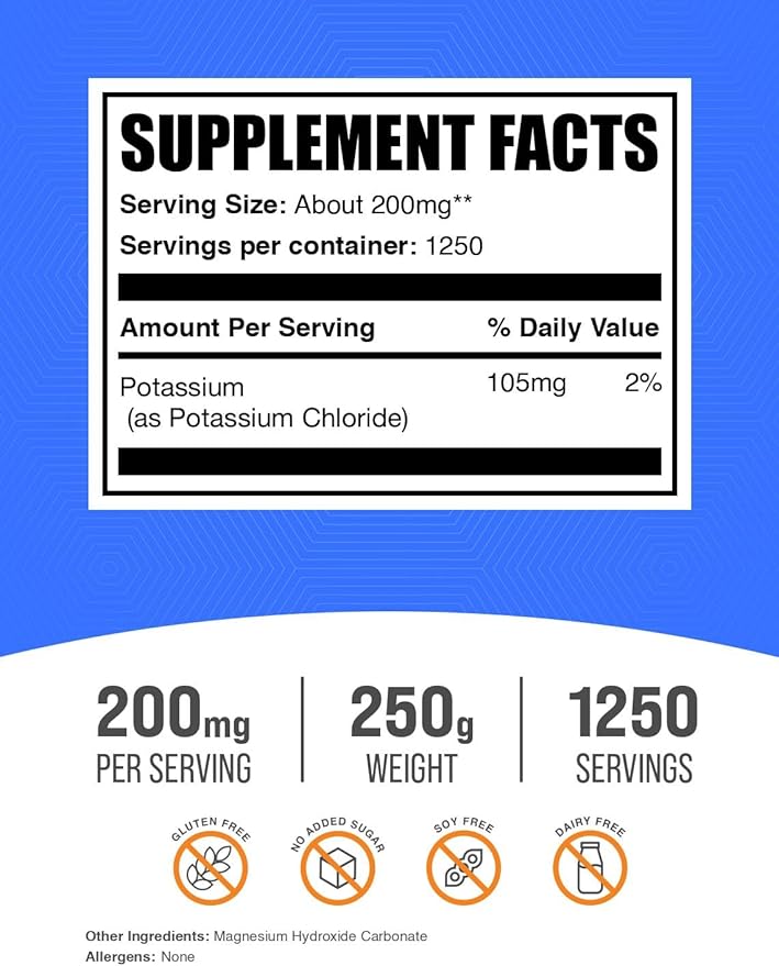 BulkSupplements.com Potassium Chloride Powder - Salt Substitute, Potassium Salt - Gluten Free