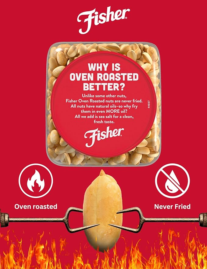 Fisher Oven Roasted Never Fried Peanuts, 24 Ounces (Pack of 6), Snacks for Adults, Made With Sea