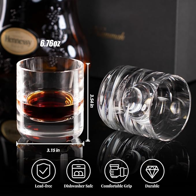 KAMMAK Crystal Whiskey Glasses Set of 2, 6.76oz Old Fashioned Glasses Stemless, Hand Blown White