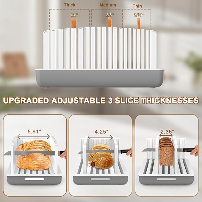 Upgrade Bread Slicer for Homemade Bread, Bread Slicer Guide Adjustable Width and Thickness
