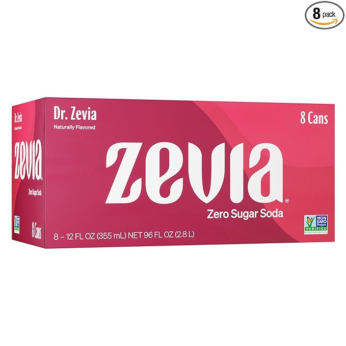 Zevia Zero Sugar Soda, Dr Zevia, 12 oz Cans (8-Pack) ??Naturally Sweetened, Non-GMO Project