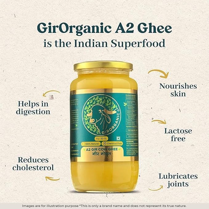 GirOrganic Grass Fed A2 Ghee| Clarified Butter (32 Oz) - Unsalted Gir Cow Ghee Butter - Organic