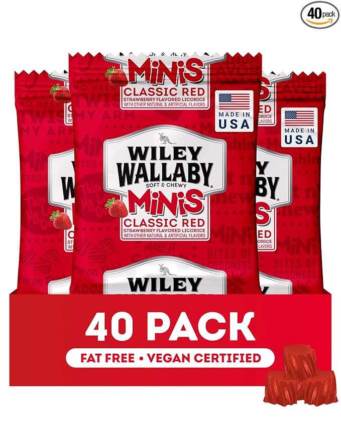 Wiley Wallaby Mini Licorice Bites 0.5 Ounce Classic Gourmet Soft & Chewy Australian Classic Red