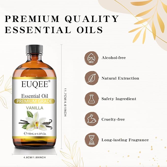 Vanilla Essential Oil 118 ml Premium Vanilla Oil with Glass Dropper, Great for Diffusers