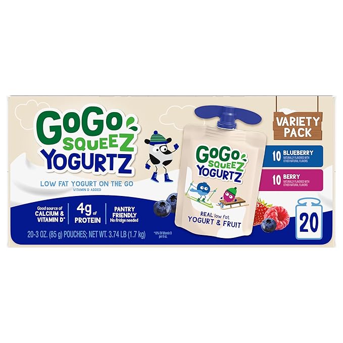 GoGo squeeZ yogurtZ Variety Pack, Blueberry & Berry, 3 oz (Pack of 20), Kids Snacks Made from Real