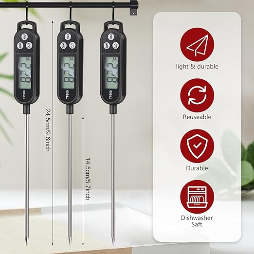 6 Pcs Instant Read Meat Thermometer with Long Probe 9.65 Inch Kitchen Cooking Food Candy Waterproof