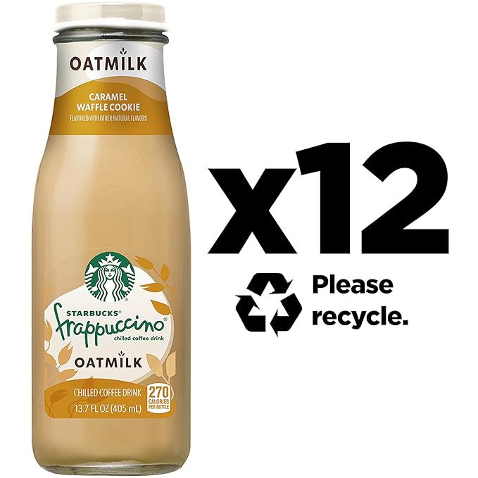 Starbucks Oatmilk Frappuccino, Coffee Drink, Caramel Waffle Cookie Oat Milk, 13.7 fl oz Bottles (12
