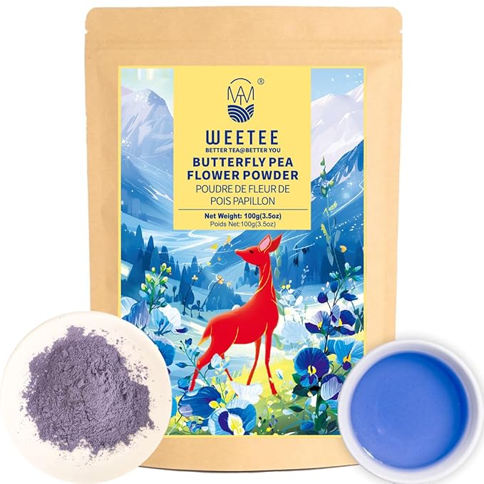 WT WEETEE Butterfly Pea Flower Powder, 100% Natural & Pure from Blue Butterfly Pea Flowers