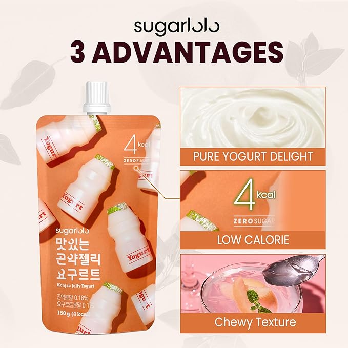 Sugarlolo Konjac Sweet Yogurt Jelly Snack - Vegan Jello with Zero Sugar | Only 4 Calories per Pouch