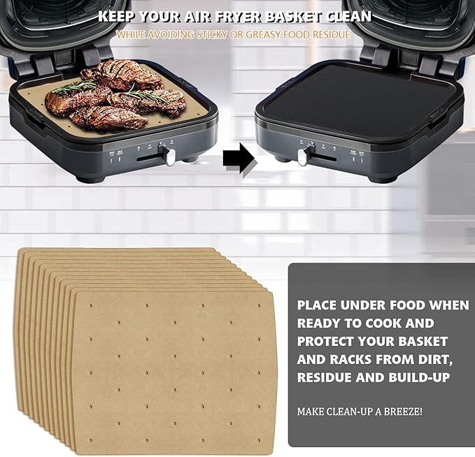 WMKGG Unbleached Air Fryer Parchment Paper, 100 PCS Perforated Disposable Air Fryer Liners for