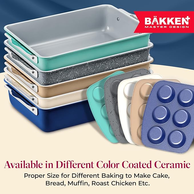 Bakken 8-Piece Stackable Bakeware Set - Ceramic Non-Stick Coating, Baking Sheets, Assorted Baking