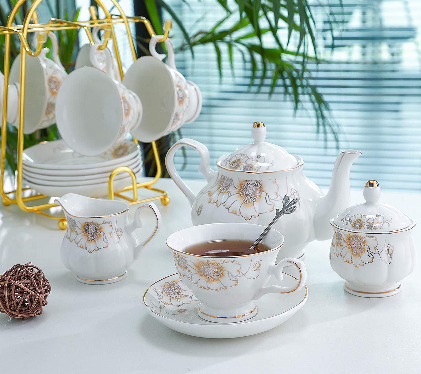CHENP.HMC Tea Set 22-Piece Porcelain Ceramic Coffee(Chrysanthemum)