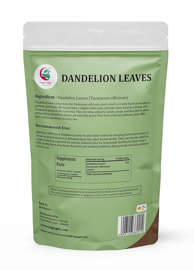 Dandelion Leaves 1 LB, 100% Natural & Pure, Ideal for Dandelion Tea, Herbal Blends & Wellness Uses