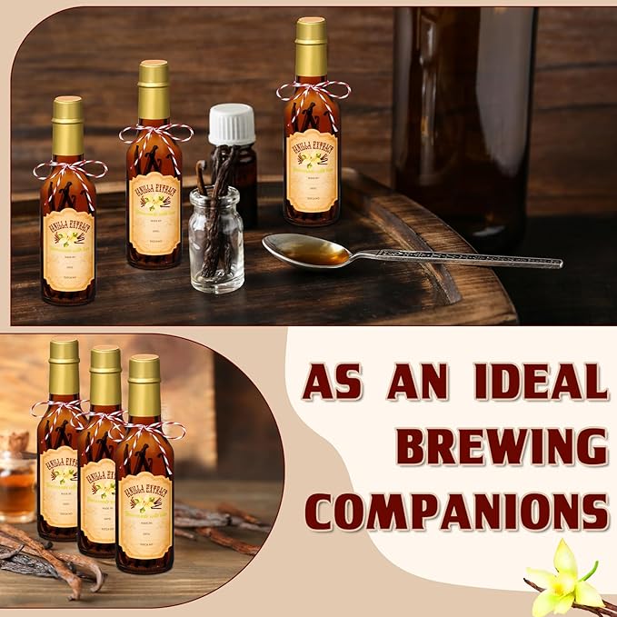 Tioncy 16 Pcs Vanilla Extract Bottles for Homemade Vanilla Jar Glass Bottle with Cap, Shrink Band