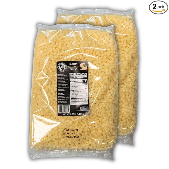 Bearded Butchers High-Temp Mozzarella Cheese, Pack of 2 (2.5 lb Bags) ??5 lbs Total, Shelf-Stable