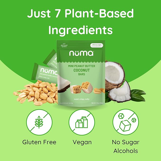 Numa Foods Mini Coconut Peanut Butter Bars – Vegan, Low Sugar, High Protein, All Natural, Gluten