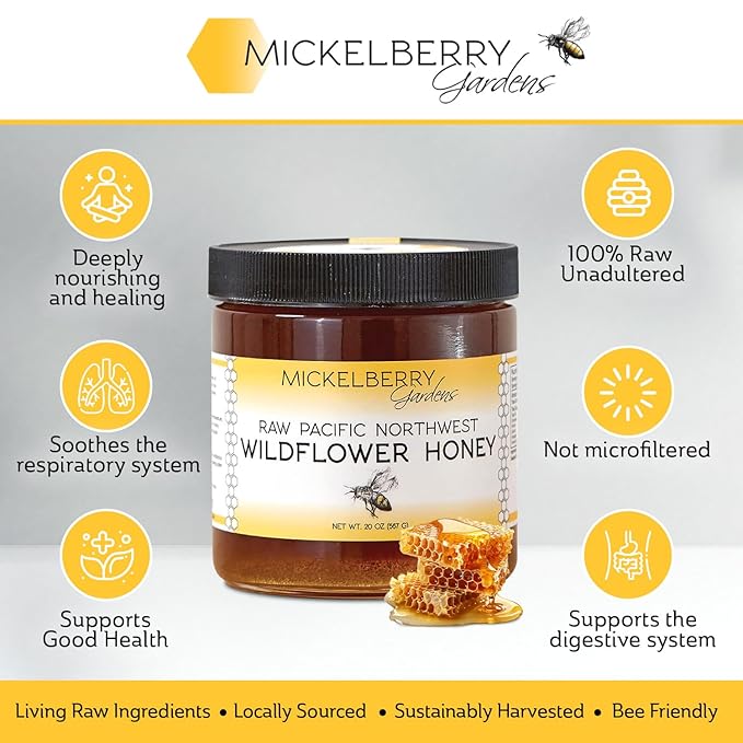 Raw Wildflower Honey - Pure, Unadulterated, Clean, Grade A Strained Honey from the Pacific