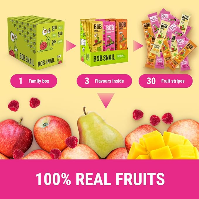 BOB SNAIL Healthy Organic Fruit Snacks for Kids and Adults ??30 Organic Fruit Leather Snacks with