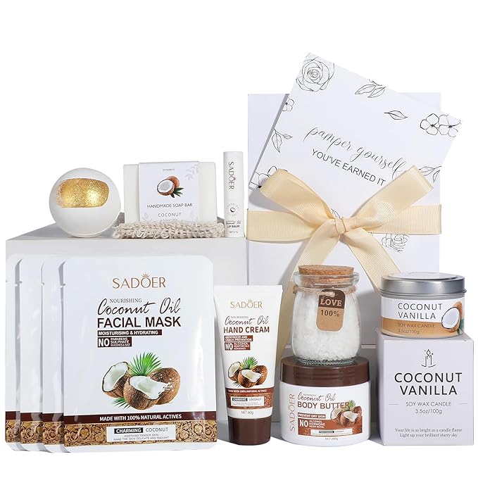 Coconut Spa Gifts for Women Birthday Self Care Kit Christmas Gifts Basket Thank You Relaxing Bath