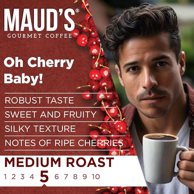 Maud's Cherry Flavored Coffee Pods, 18 ct, Medium Roast Flavored Coffee in Recyclable Single Serve