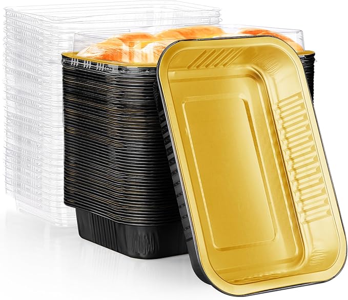EUSOAR Mini Loaf Baking Pans with Lids, Black Gold Square 20oz 50pcs Aluminum Foil Disposable Bread