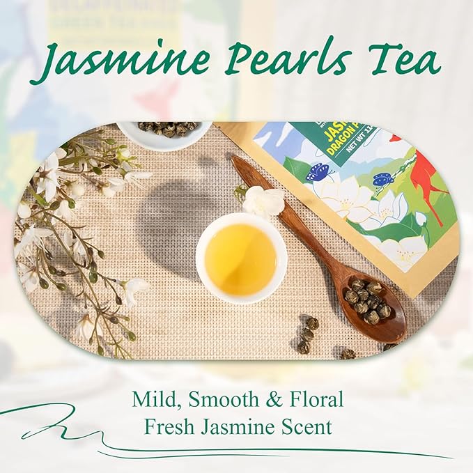 WT WEETEE Jasmine Pearls Tea Loose Leaf, Made of Jasmine Flavor with Green Tea Loose Leaf, Natural
