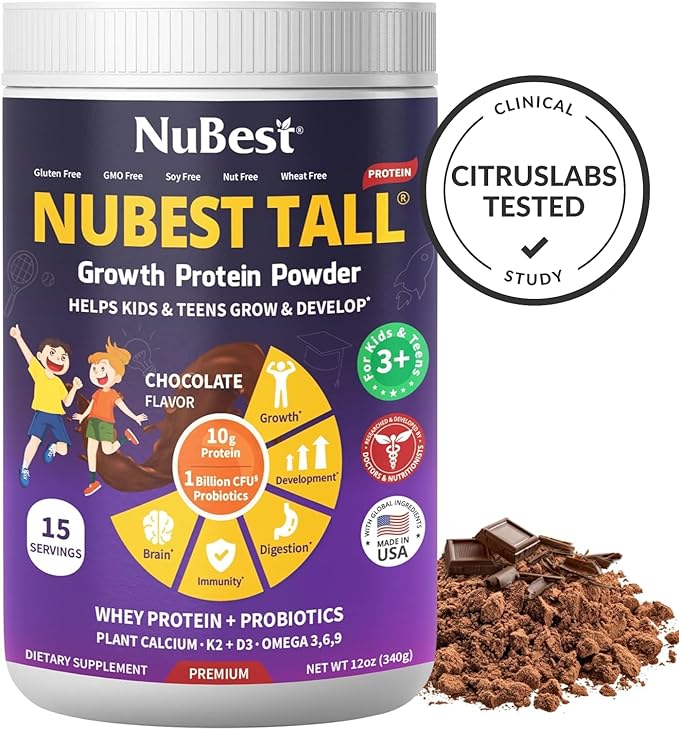 NuBest Tall Protein Powder for Kids & Teens - Whey Protein Powder - Chocolate Protein Powder Shake