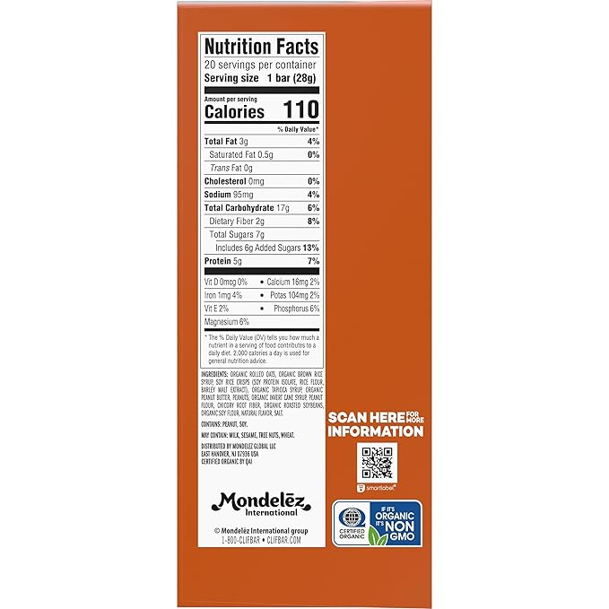 CLIF BAR Minis - Crunchy Peanut Butter - Made with Organic Oats - 5g Protein - Non-GMO - Plant Based - Snack-Size Energy Bars - 0.99 oz. (20 Pack)