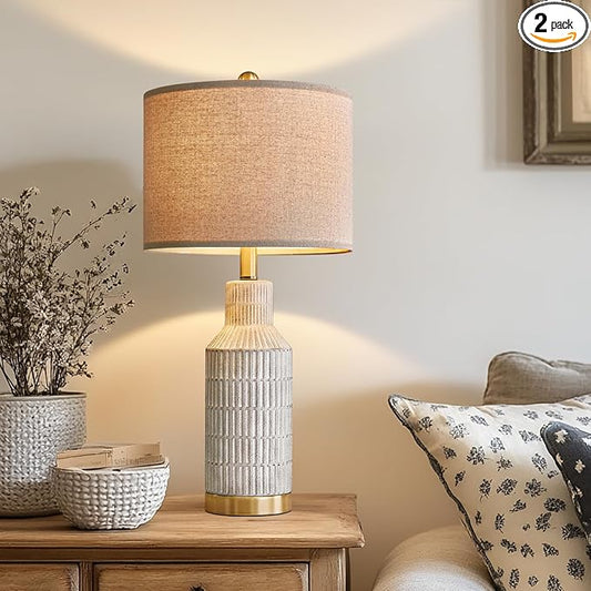 25" Modern Ceramic Lamps Single Table Lamp for Living Room Bedroom Farmhouse Nightstand Bedside