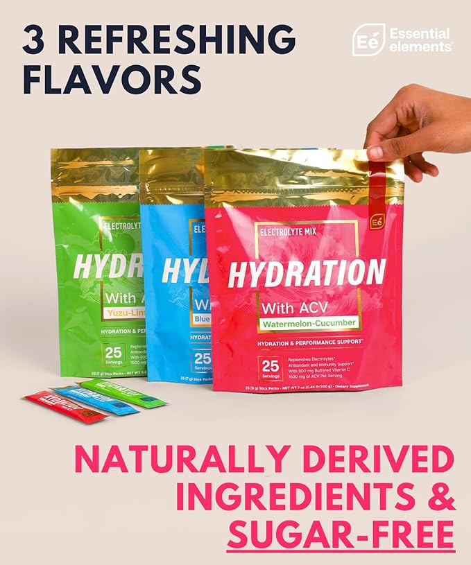 Essential Elements Hydration Packets - Variety Pack - Sugar Free Electrolytes Powder Packets - 15