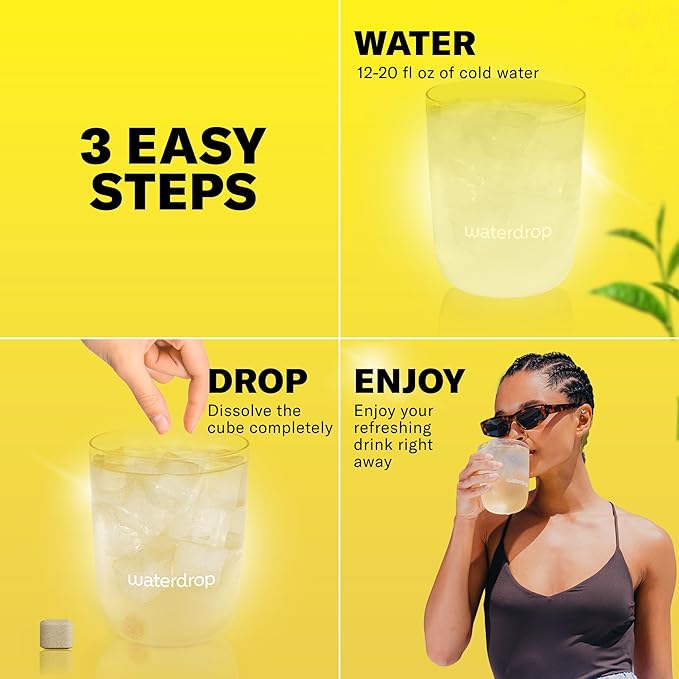 Waterdrop Hydration Cubes with Vitamin C, B Vitamins, and Electrolytes, Iced Tea Lemon Flavor