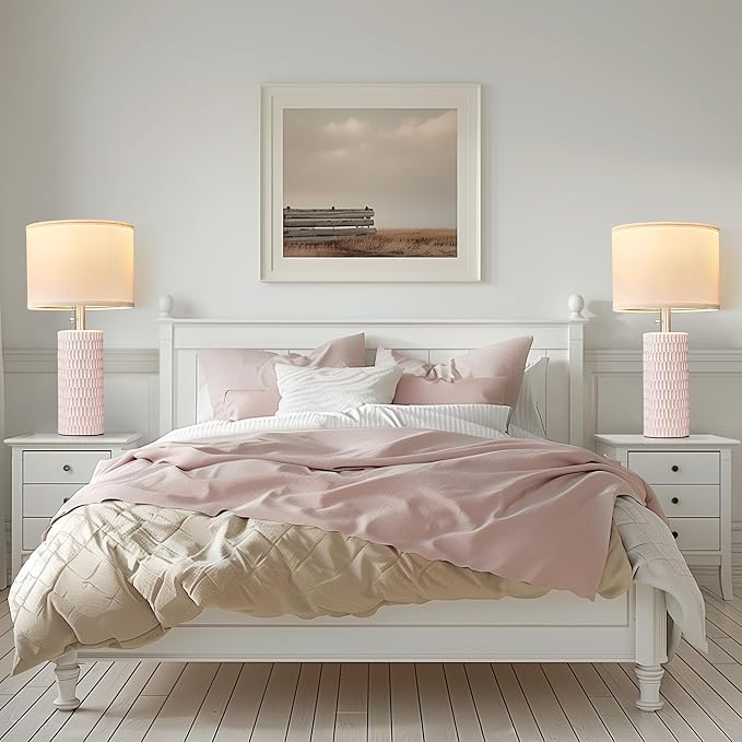 Table Lamps for Living Room Set of 2, Ceramic Table Lamps for Bedroom, 20" Modern Lamps for Night