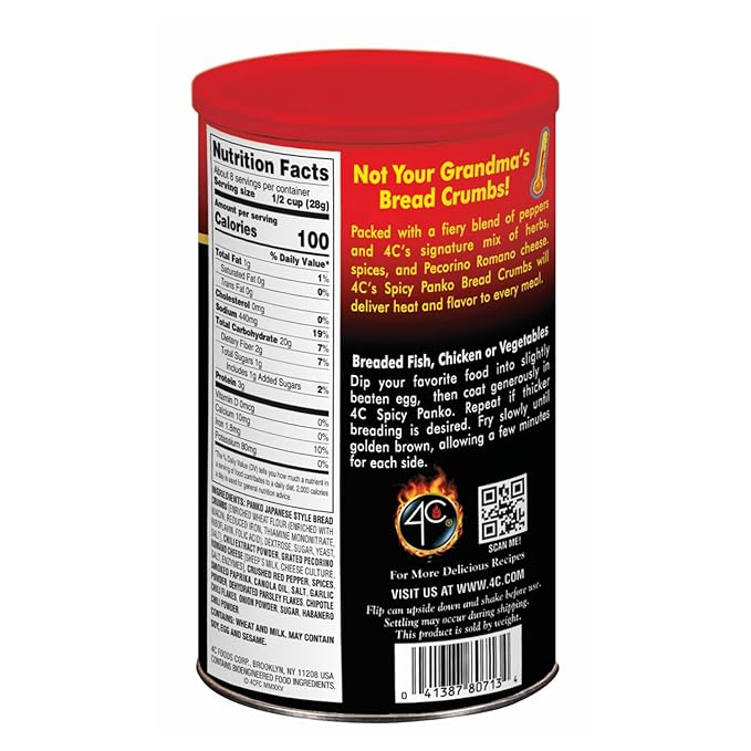 4C Premium Spicy Bread Crumbs, Spicy Panko Plain 1 Pack, Flavorful Crispy Crunchy, Value Pack (8