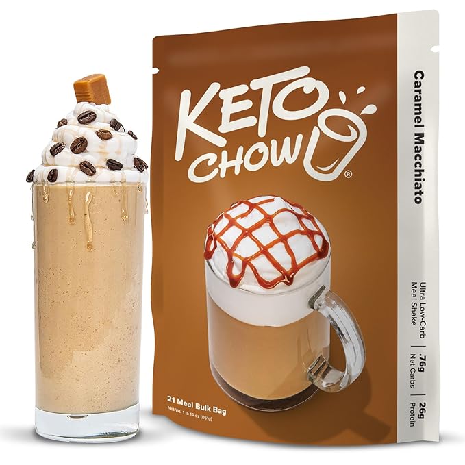 Keto Chow Caramel Macchiato | Keto Meal Replacement Shake Powder | Nutritionally Complete | Low