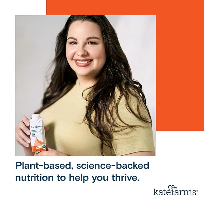 KATE FARMS Organic 1.2 Glucose Support Shake, Vanilla, 16g Protein, 27 Vitamins and Minerals, Meal