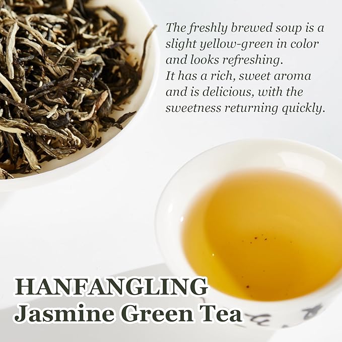HANFANGLING Jasmine Green Tea - Premium Loose Leaf Tea with Natural Jasmine Flowers, 100% Natural