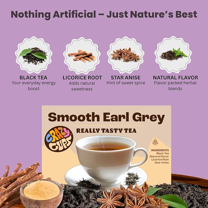 Crazy Cups Smooth Earl Grey Herbal Tea Pods, 22 Count | Caffeine Free, Kosher Certified Black Tea