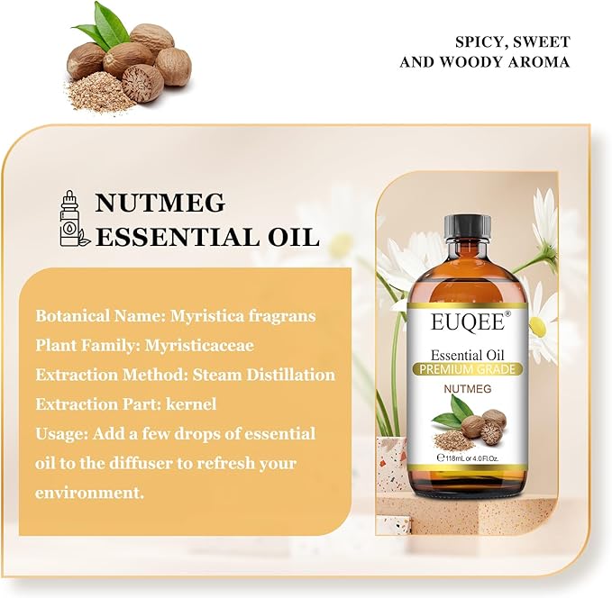 Nutmeg Essential Oil 118ML Large Capacity Nutmeg Oil Premium Aromatherapy Essential Oils with Glass