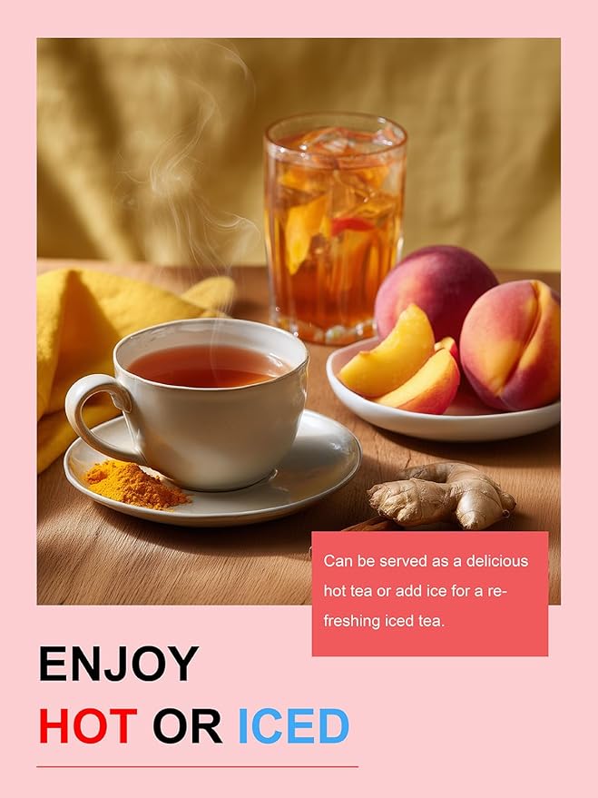 TeeLux Ginger Peach Turmeric Tea Bags, Warm Ginger with Tart Hibiscus & Soothing Chamomile, Tart &