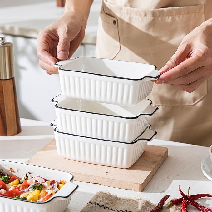 Ceramic Casserole Dish Set with Handles Sets of 4 - Oven, Microwave & Dishwasher Safe 12OZ