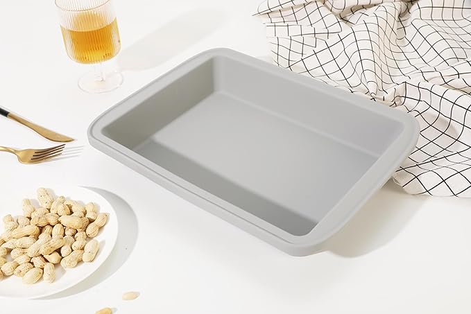 Sunsetbaby Silicone Baking Dish with Handles, Deep Rectangular Bakeware Cake Pan, Compatible with