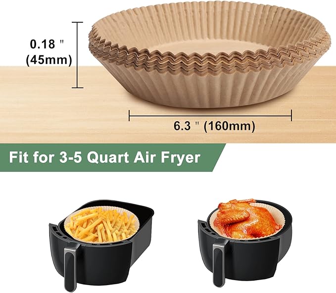 Air Fryer Paper Liner, Unbleached & Biodegradable Material, Disposable Non-stick Parchment Paper