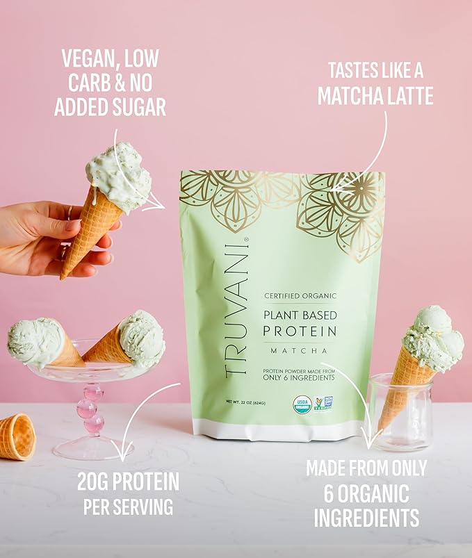 Truvani Vegan Pea Protein Powder | Matcha | 20g Organic Plant Based Protein | 1 Serving | Keto |