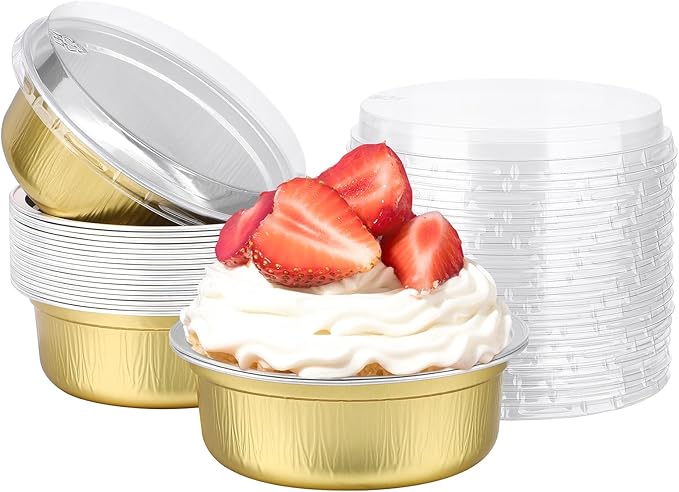 Beasea Disposable Ramekins with Lids, 20 Pack 8.8oz 260ml 4 Inch Aluminum Foil Cups Disposable