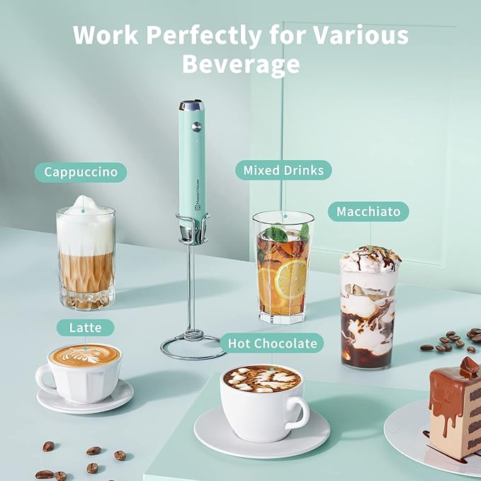 Maestri House Rechargeable Milk Frother with Stand, LunaFro Handheld Electric Foam Maker Waterproof