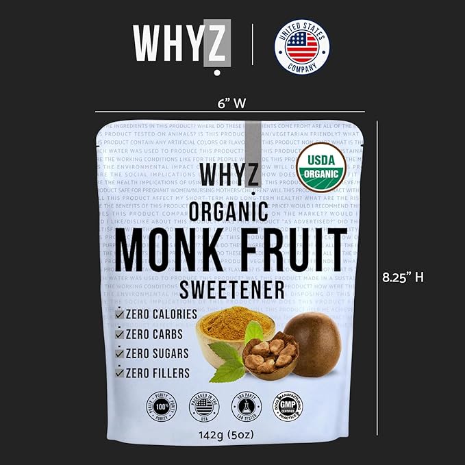 Organic Monk Fruit Extract, 5 oz, Pure Monk Fruit Sweetener Organic No Erythrytol and Zero Calorie